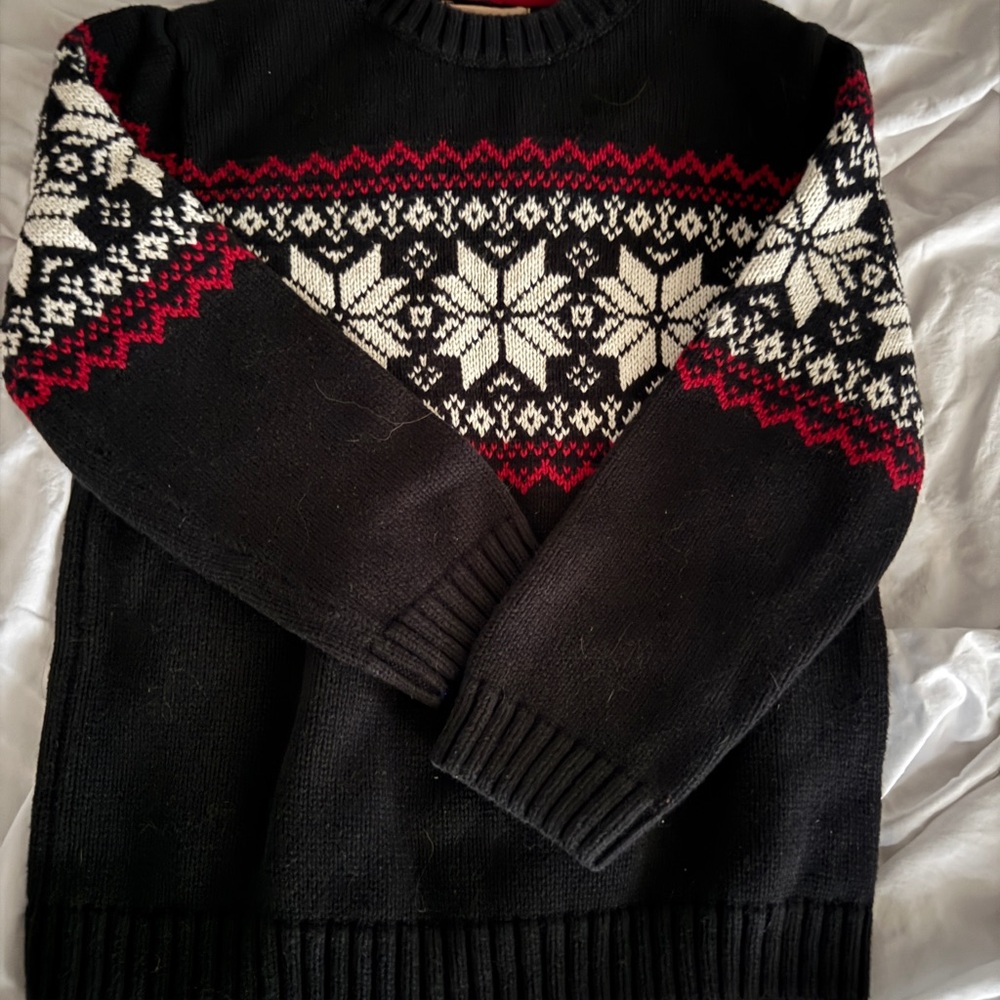 Boy’s Black, White, Red Snowflake Sweater